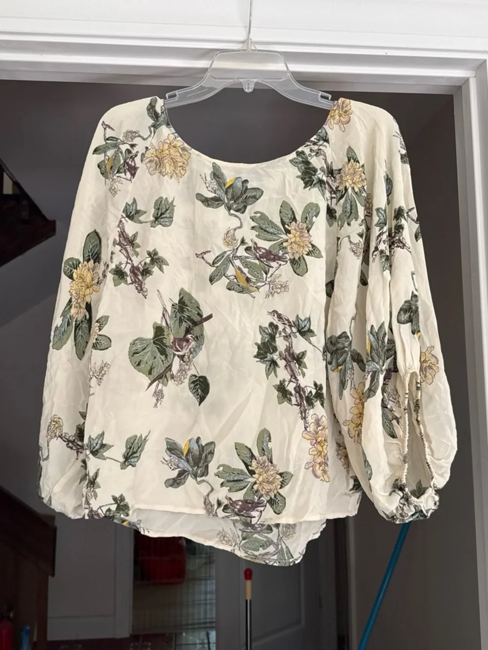 Anthropologie Lie Cream Floral Puff Sleeve Blouse